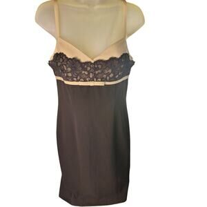 Ideology Strap Dress Blk/Cream Lace Slit Hem Sz 4